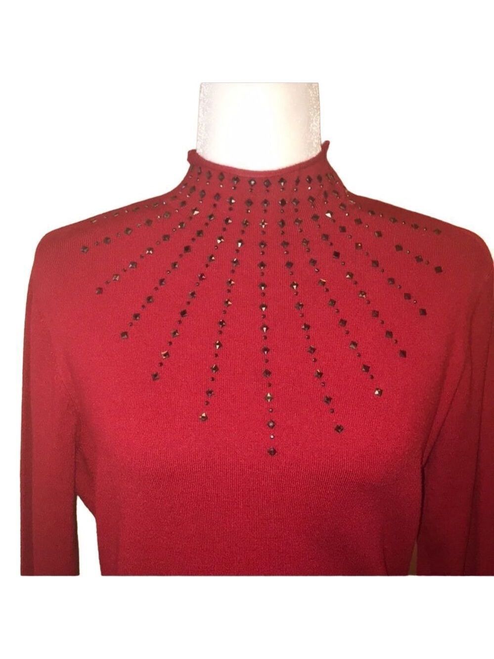 🚨Vila Milano Red Beaded Turtleneck Sweater Size Large